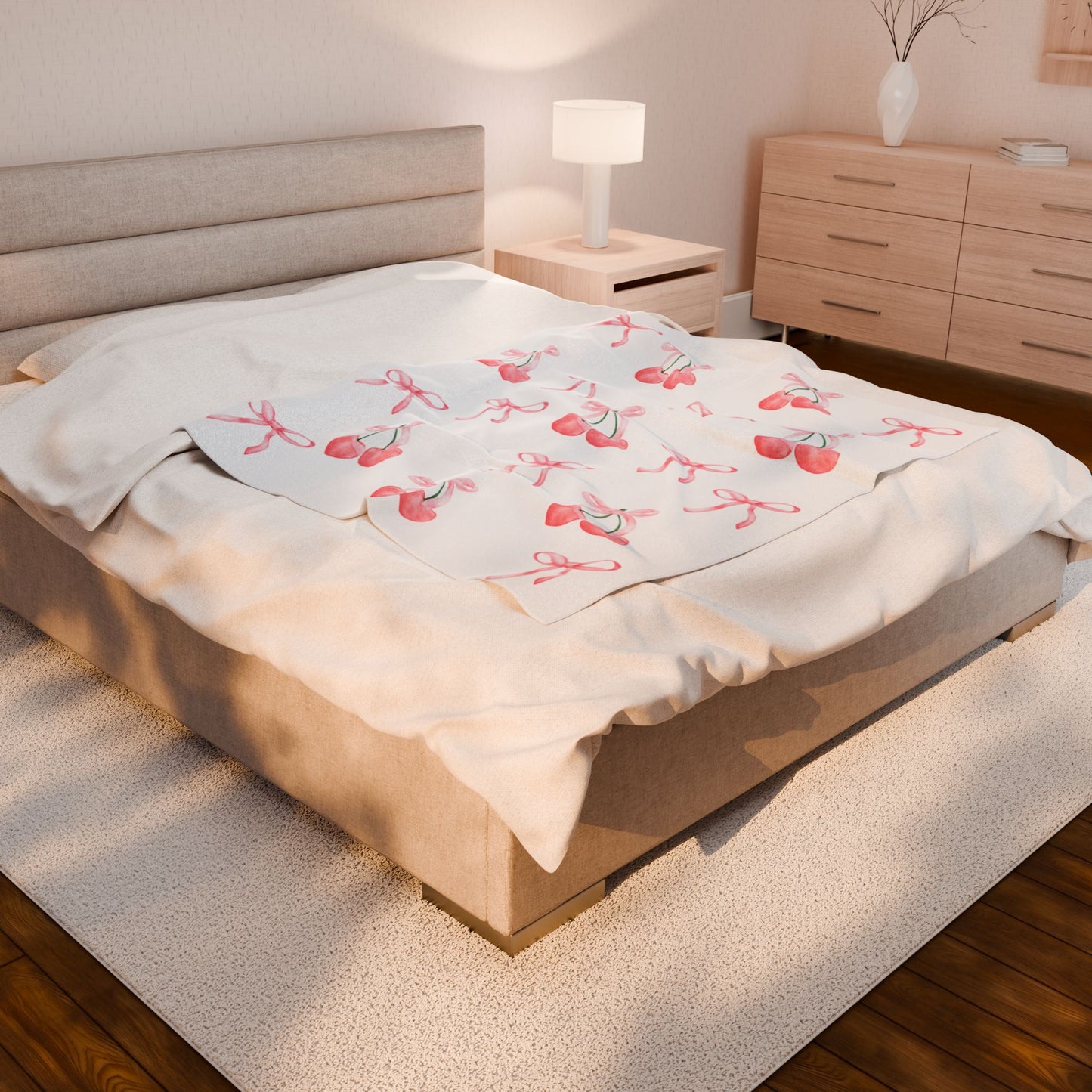 Cozy Cherry Velveteen Plush Blanket - Soft & Stylish for Home Decor