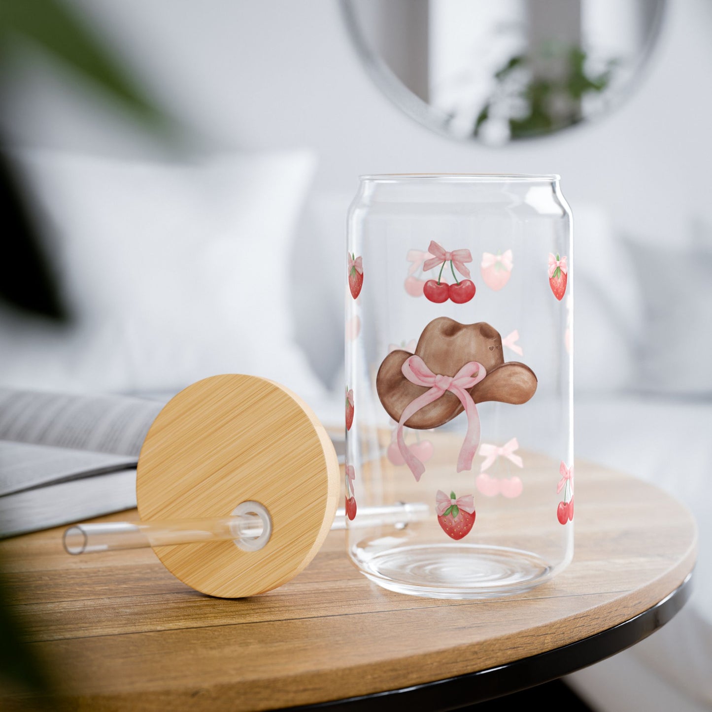 Strawberry-Themed Sipper Glass - 16oz Eco-Friendly Drinkware with Bamboo Lid