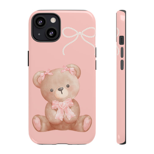 Cute Teddy Bear Phone Case with Bow – Tough Cases