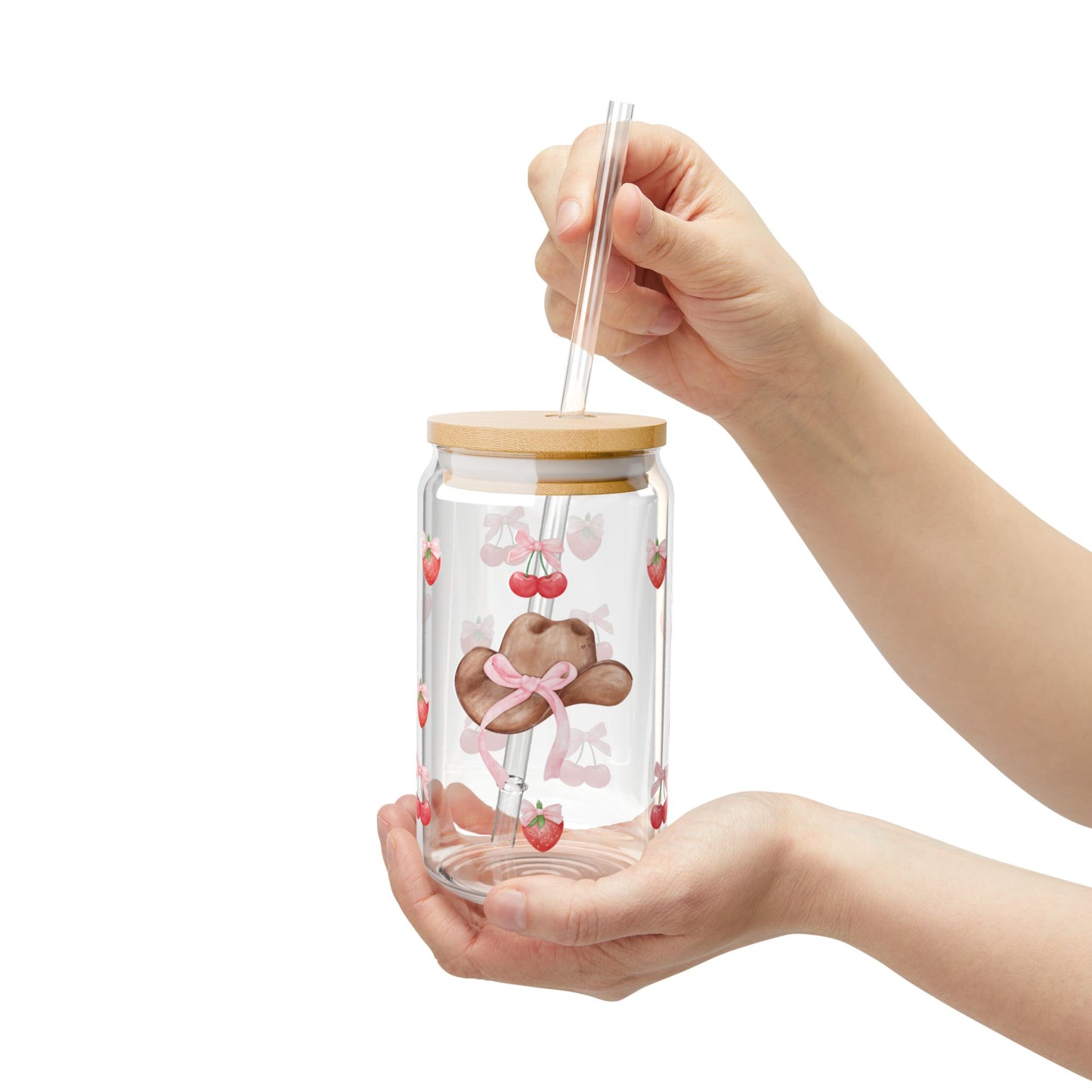 Strawberry-Themed Sipper Glass - 16oz Eco-Friendly Drinkware with Bamboo Lid