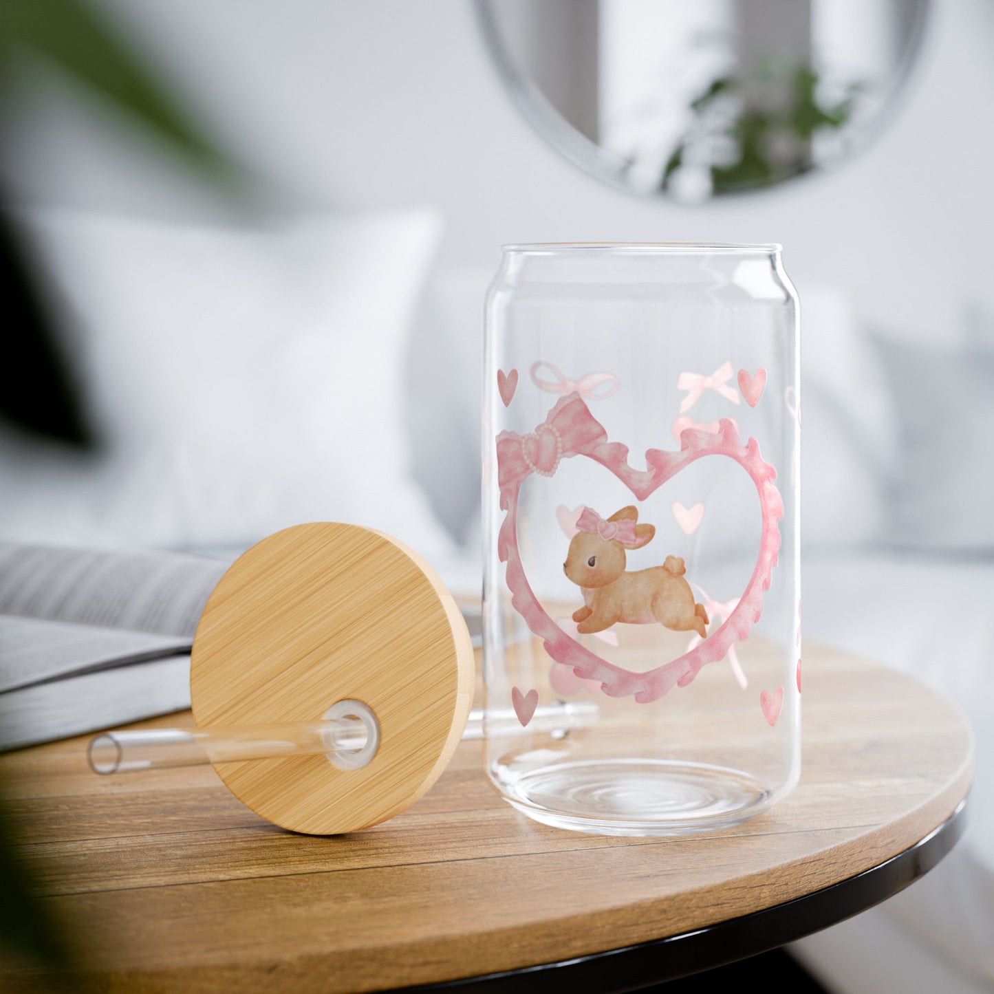Cute Pink Hearts & Bows Sipper Glass - 16oz Drinkware for Kids & Adults