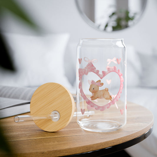Cute Pink Hearts & Bows Sipper Glass - 16oz Drinkware for Kids & Adults