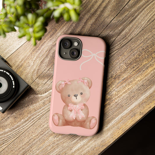 Cute Teddy Bear Phone Case with Bow – Tough Cases