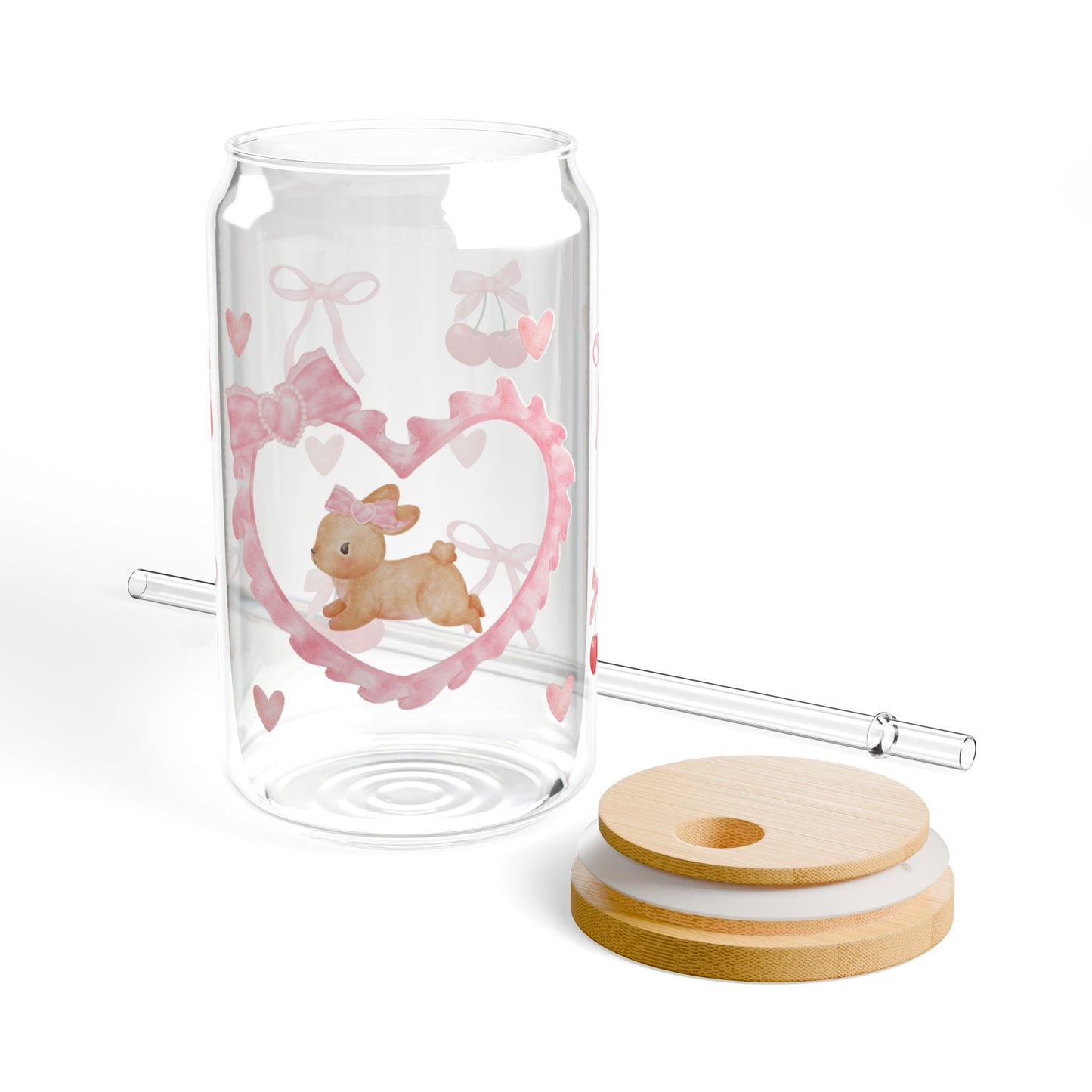 Cute Pink Hearts & Bows Sipper Glass - 16oz Drinkware for Kids & Adults