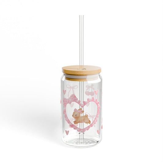 Cute Pink Hearts & Bows Sipper Glass - 16oz Drinkware for Kids & Adults