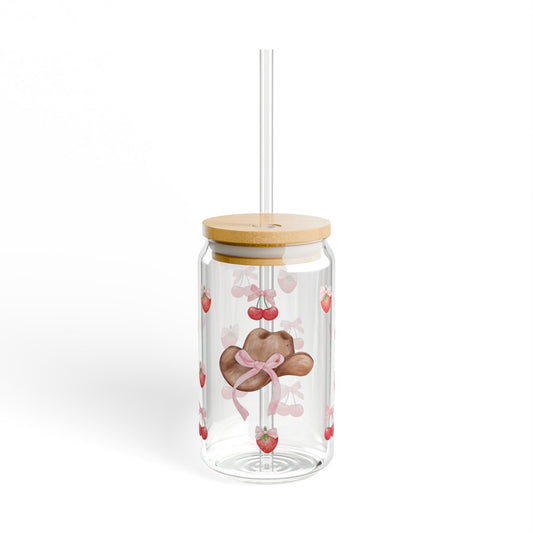 Strawberry-Themed Sipper Glass - 16oz Eco-Friendly Drinkware with Bamboo Lid