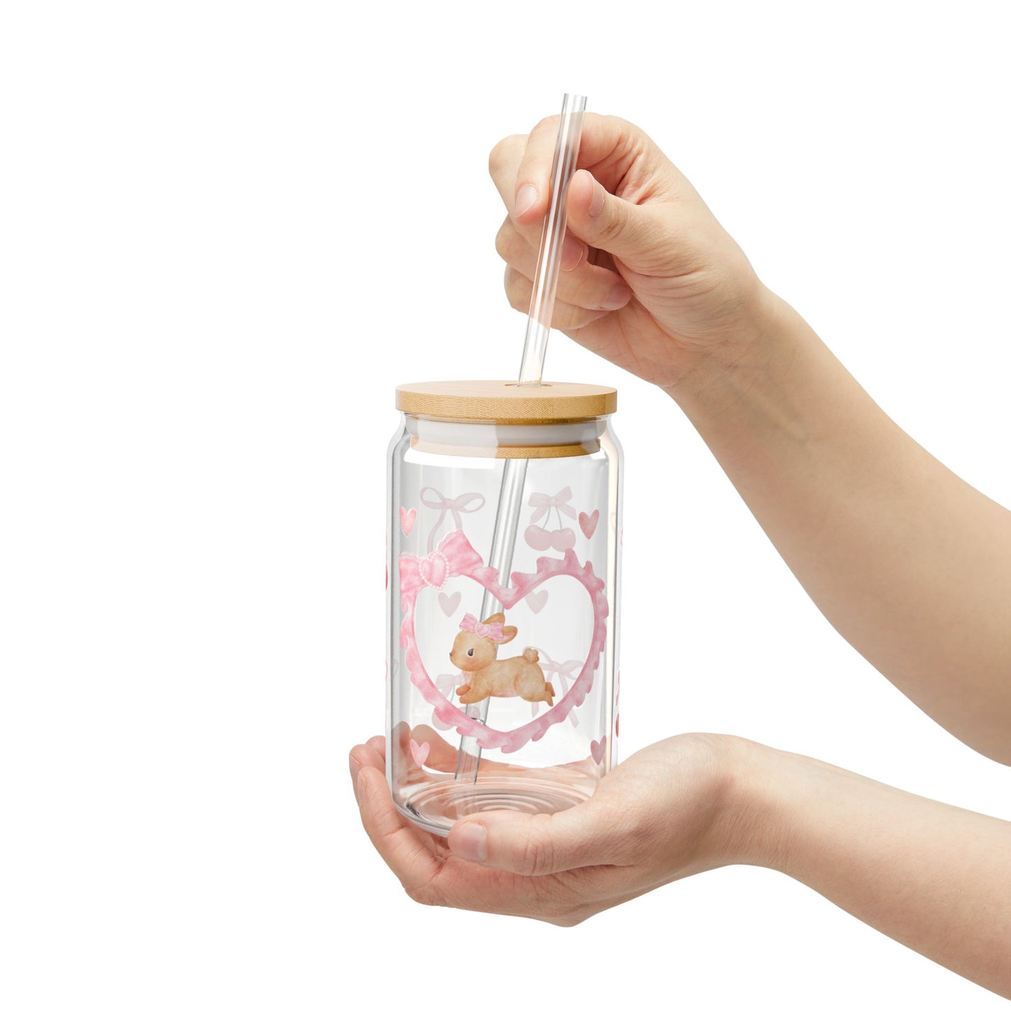 Cute Pink Hearts & Bows Sipper Glass - 16oz Drinkware for Kids & Adults