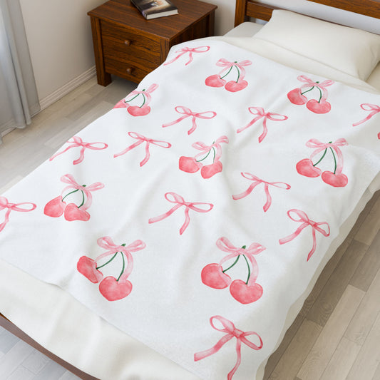 Cozy Cherry Velveteen Plush Blanket - Soft & Stylish for Home Decor