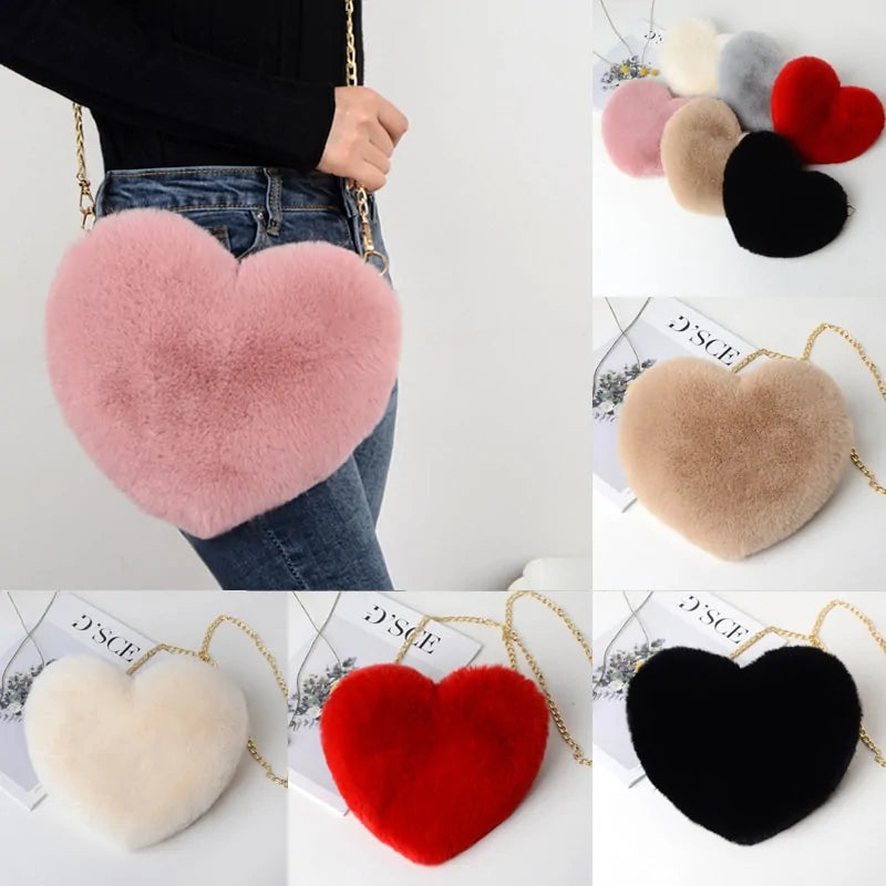 Women's Heart Shaped Faux Fur Crossbody Wallet